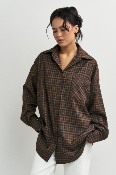 Рубашка в клетку с карманом Темный шоколад