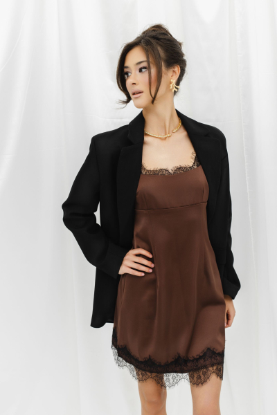 Платье из шелка с кружевом мини VELVET, цвет: коричневый, 00-00005261 купить онлайн