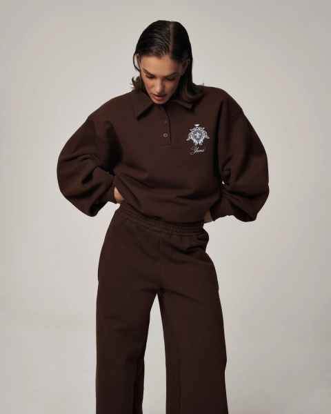 Свитшот-поло YONS STUDIOS BROWN YONS, цвет: коричневый, YO-778 купить онлайн