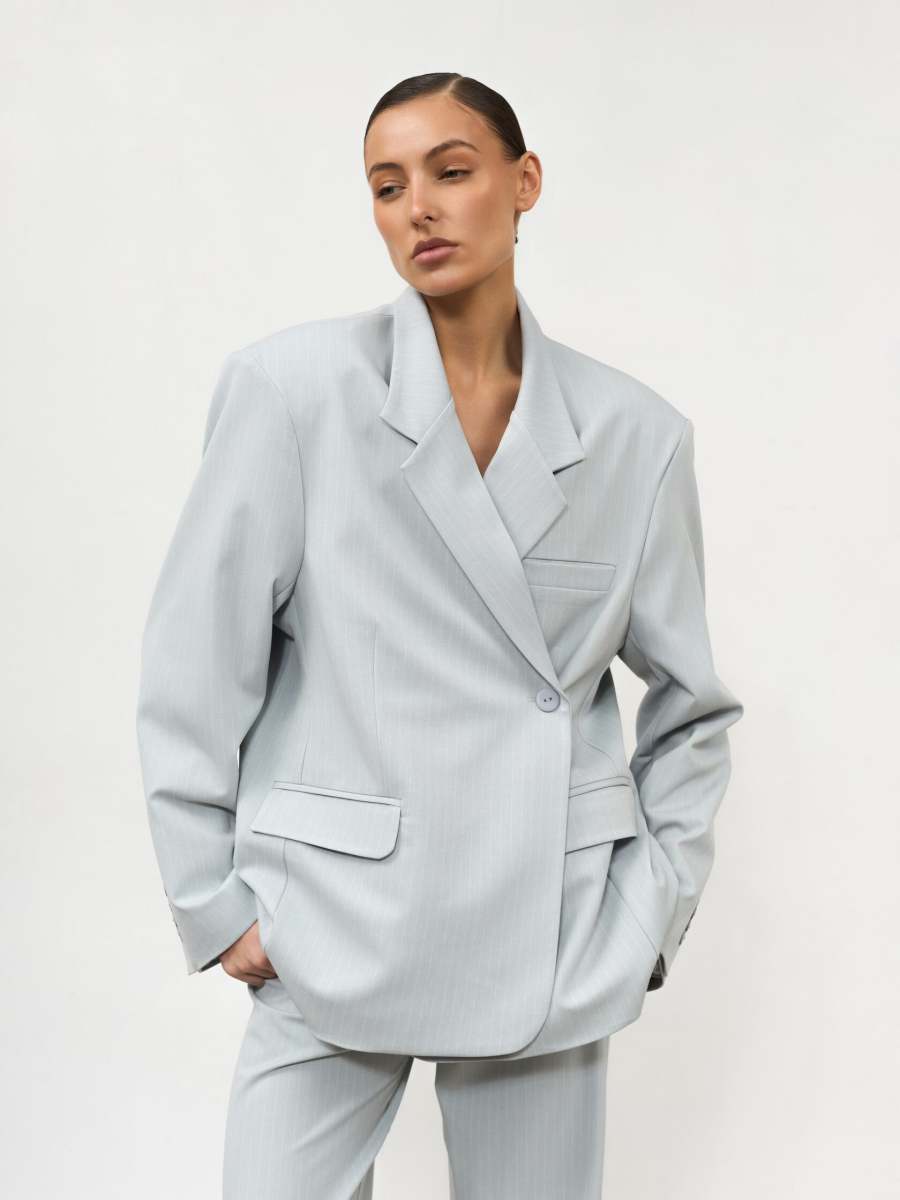 Классический пиджак в полоску ANOTHER SELECT, цвет: серо-голубой, 00088 купить онлайн