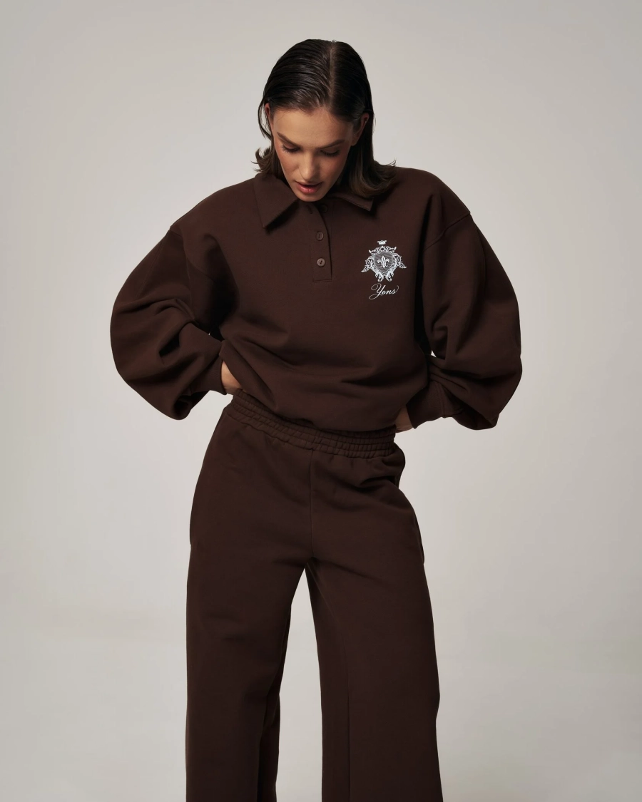 Свитшот-поло YONS STUDIOS BROWN YONS, цвет: коричневый, YO-778 купить онлайн