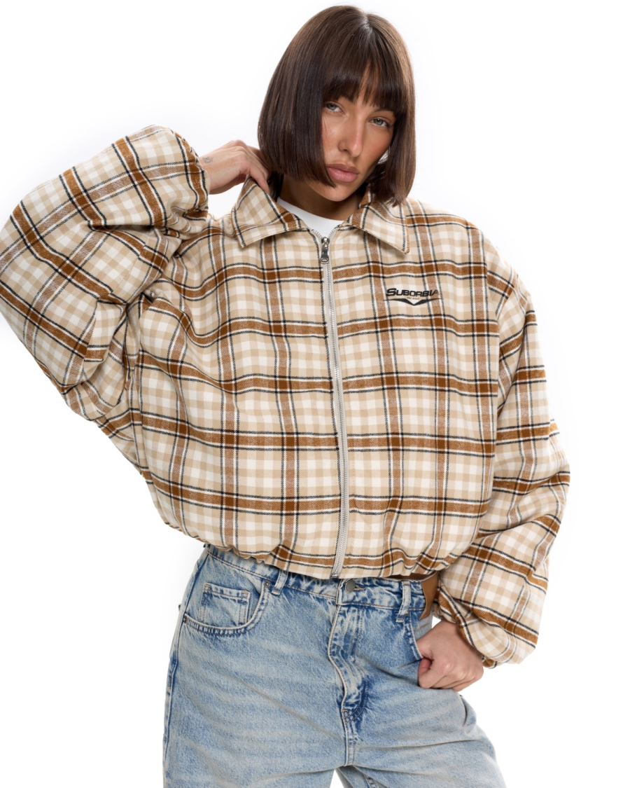 Бомбер в клетку Suborbia, цвет: бежевый, 007025 купить онлайн