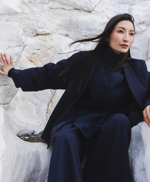 Куртка-кимоно из хлопковой ткани GLVR, цвет: синий, 126G23GAC4114 купить онлайн