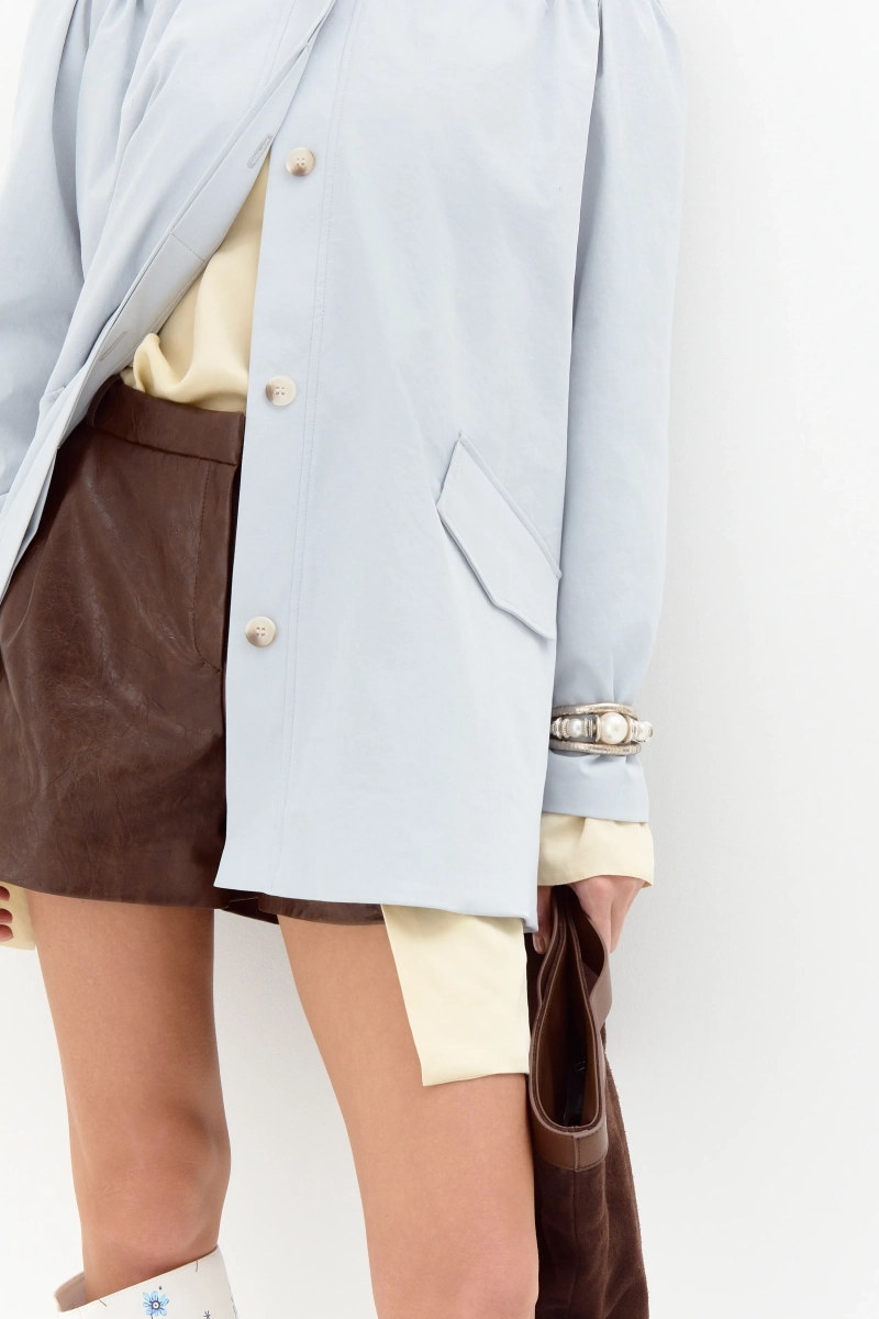 Тренч со сборками миди Ricoco, цвет: голубой, 7051/1 купить онлайн