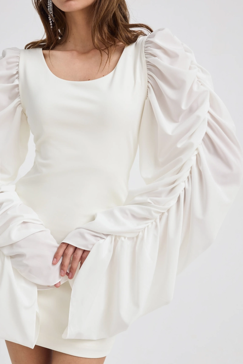 Платье с объемными рукавами Shtripling, цвет: белый, SHDRS013WHT купить онлайн