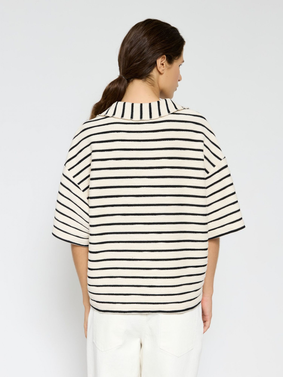 Поло в полоску из фактурного хлопка AROUND, цвет: молочный/полоска, SS219_96CP01OS купить онлайн