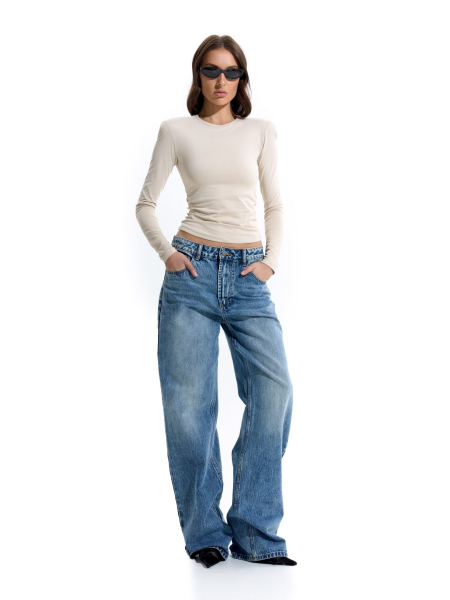 Лонгслив из вискозы с объемными плечами ANOTHER SELECT, цвет: бежевый, 00158 купить онлайн