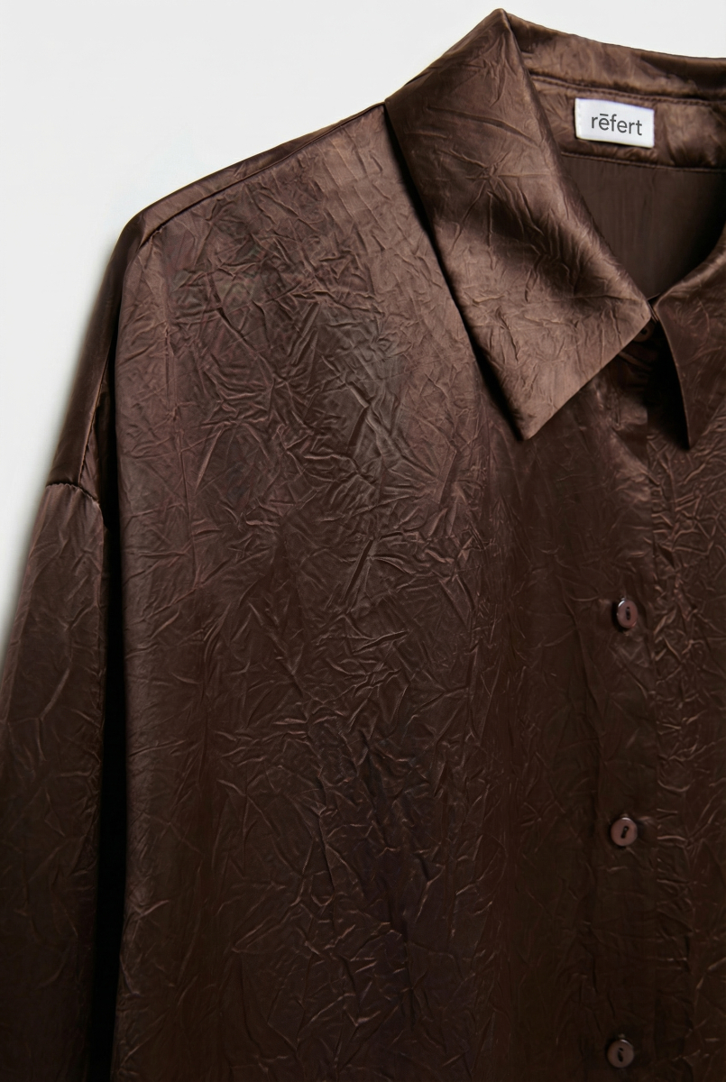 Рубашка оверсайз из жатого сатина REFERT, цвет: шоколадный, 12-3219/3-2511 купить онлайн