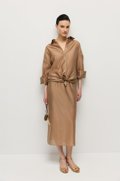 Юбка прямая из шелка с хлопком AROUND, цвет: темно-бежевый,  купить онлайн