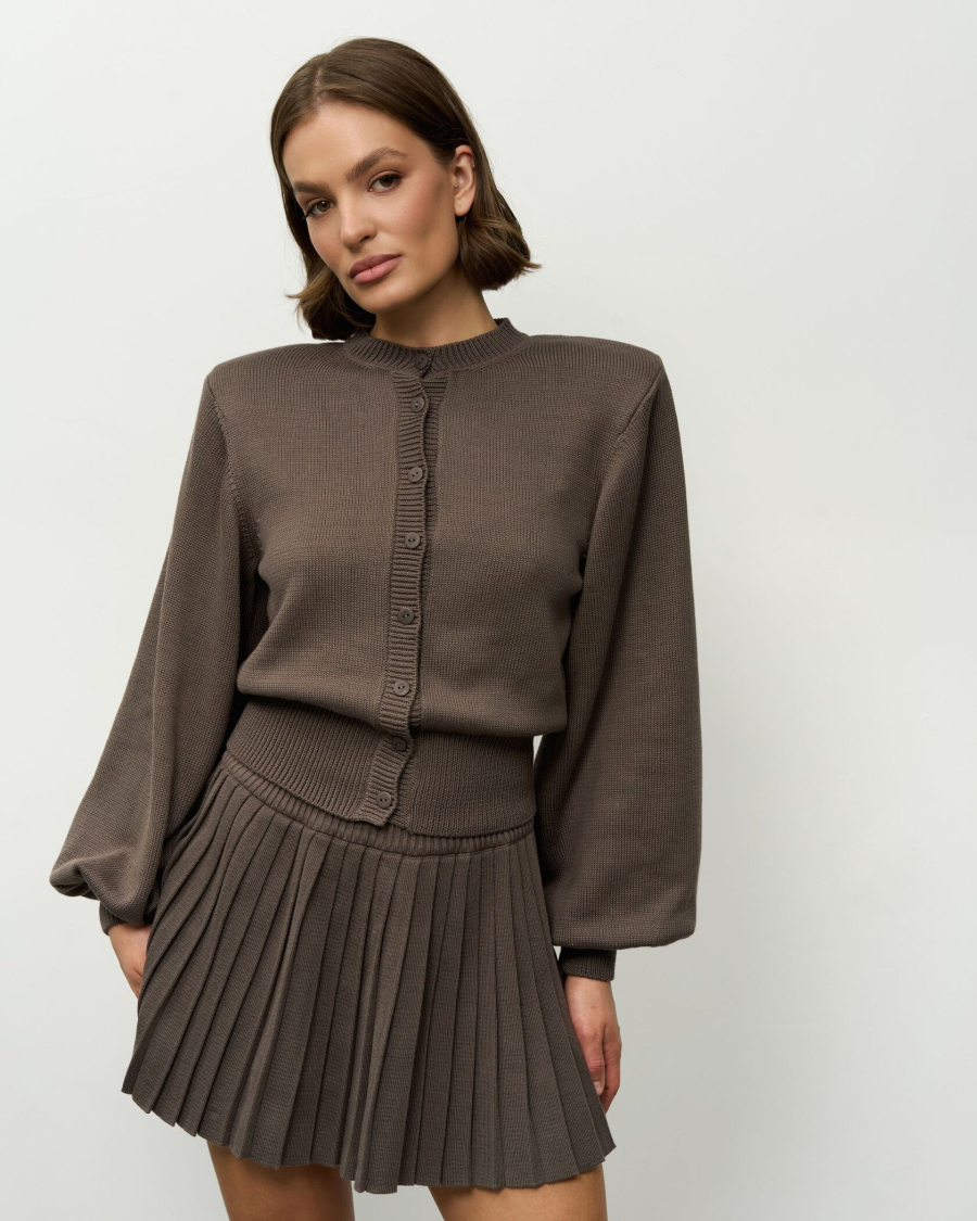 Вязаный костюм с короткой юбкой YONSRU, цвет: темно-серый, 828 купить онлайн
