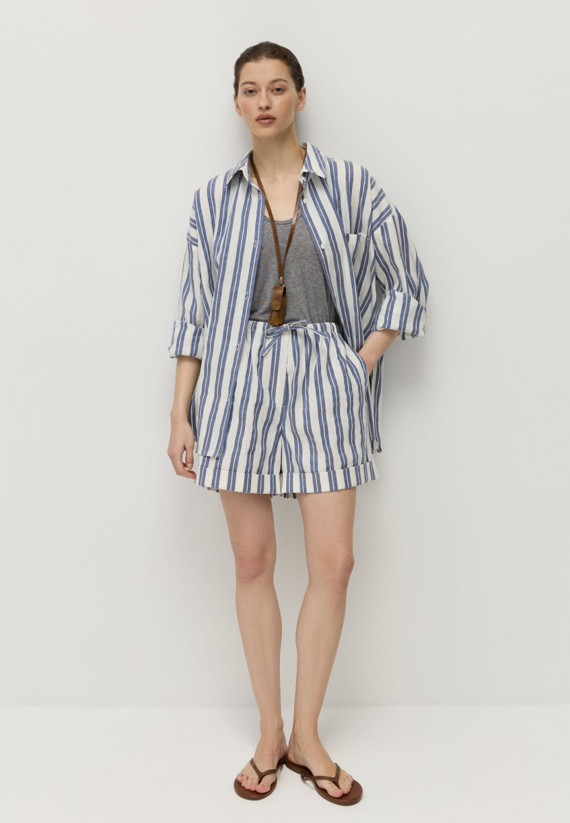 Шорты на завязках из смесового хлопка AROUND, цвет: белый/синий,  купить онлайн