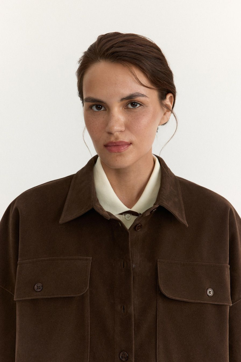 Рубашка из экозамши TOPTOP, цвет: коричневый, TT.021.17921.700 купить онлайн