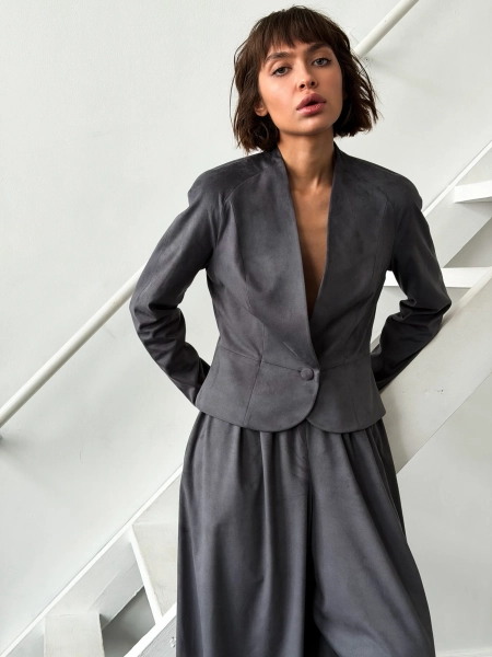 Жакет из замши GARCHIT, цвет: серый, GARZamJakBr купить онлайн