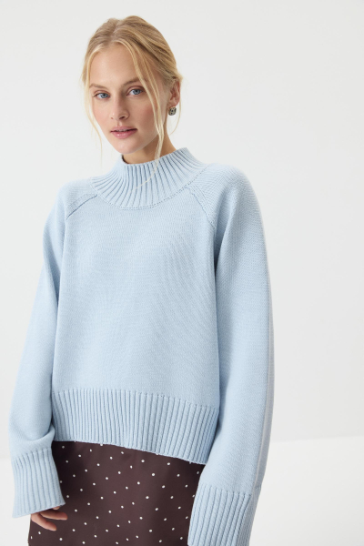 Свитер с широкой стойкой из хлопка Charmstore, цвет: светло-голубой, 303-414109-667 купить онлайн