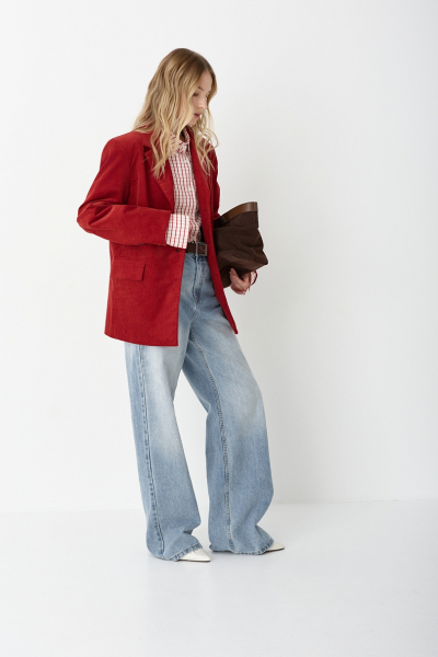 Жакет из вельвета однобортный Ricoco, цвет: красный, 4069/3 купить онлайн