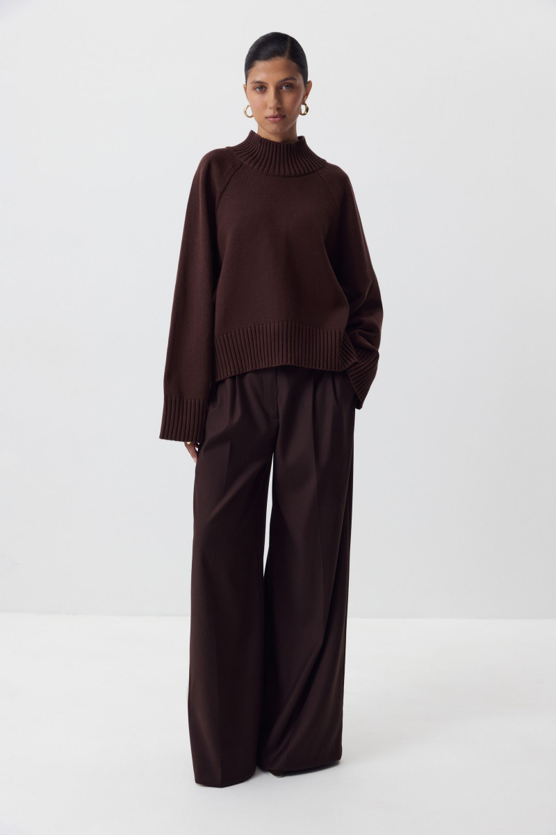 Свитер с широкой стойкой из хлопка Charmstore, цвет: шоколадный, 303-41486-551 купить онлайн