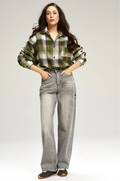 Рубашка в клетку с карманом Oversize Green