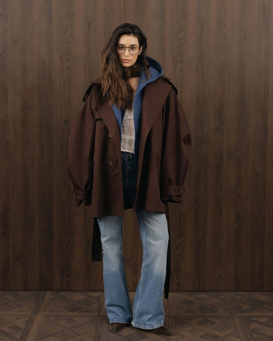 Короткий тренч YONSRU, цвет: коричневый,  купить онлайн