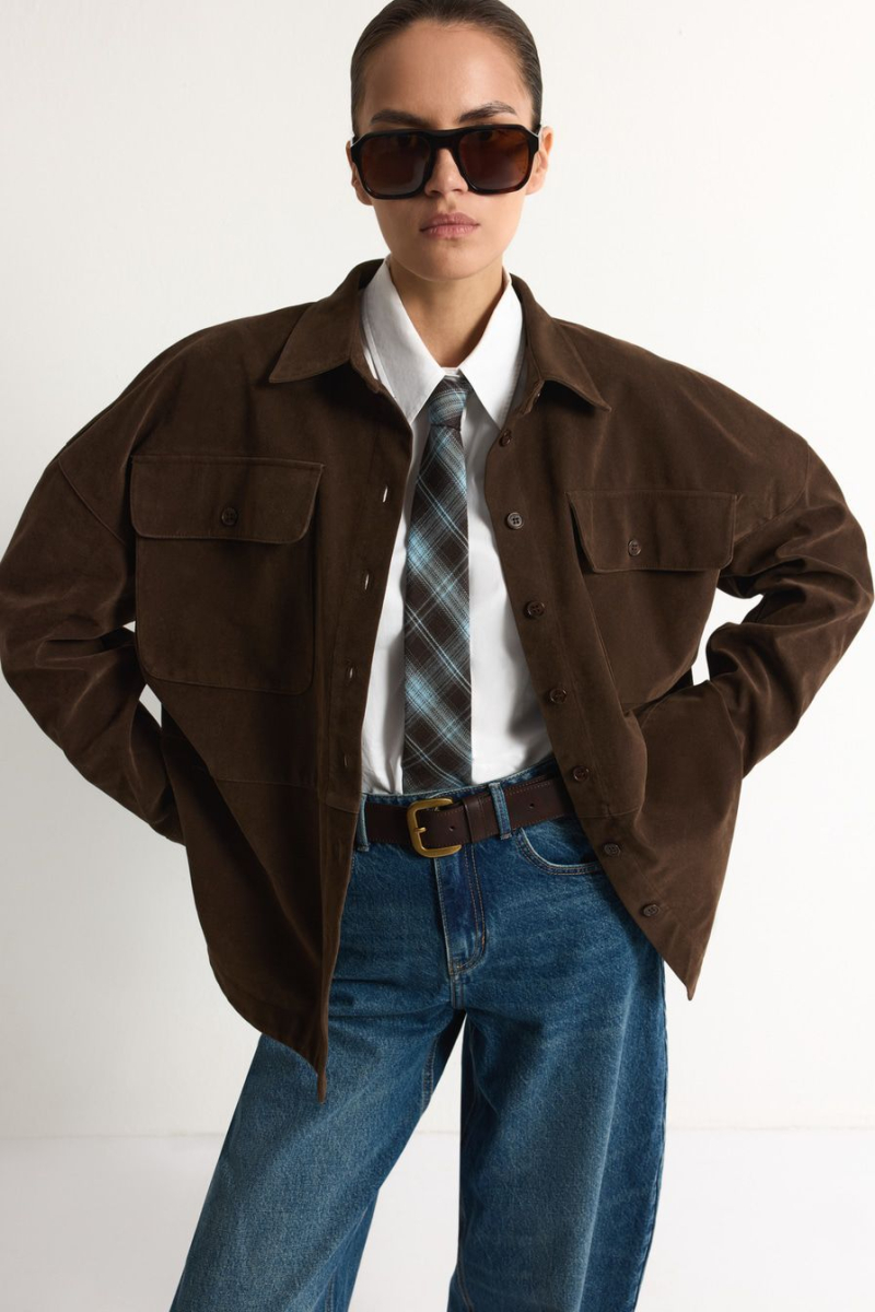 Рубашка из экозамши TOPTOP, цвет: коричневый, TT.021.17921.700 купить онлайн