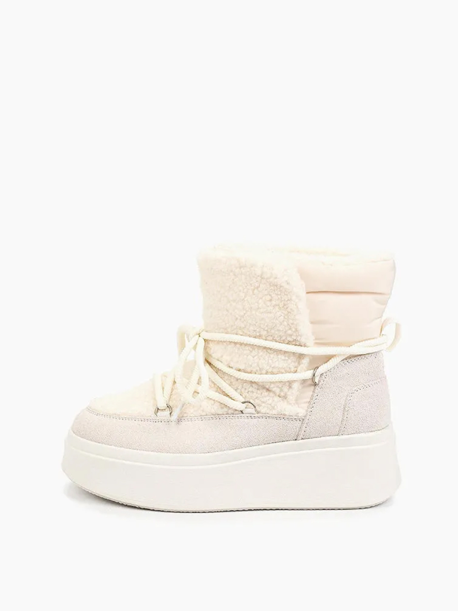 Ботинки с натуральным мехом на платформе со шнурком
