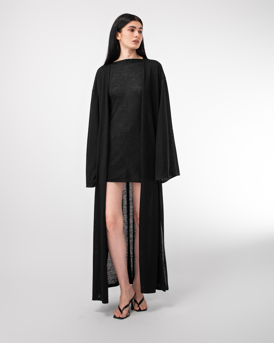 Кардиган макси с поясом из вискозы ASYA SEMYONOVA, цвет: black,  купить онлайн