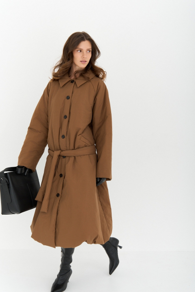 Тренч утепленный макси длины Ricoco, цвет: песочный, 7048/1 купить онлайн