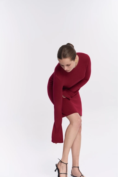 Платье мини с длинным рукавом INSPIRE, цвет: Бордовый,  купить онлайн