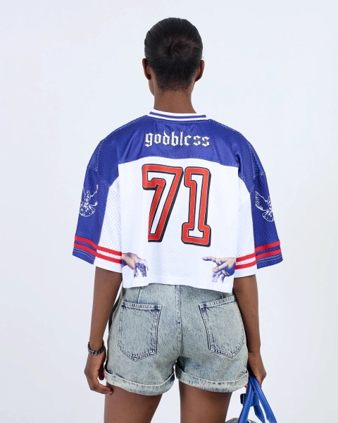 Футболка укороченная Джерси 71 ASIA ST 71, цвет: синий, Ast71.tt-jersey71-blue-crop купить онлайн