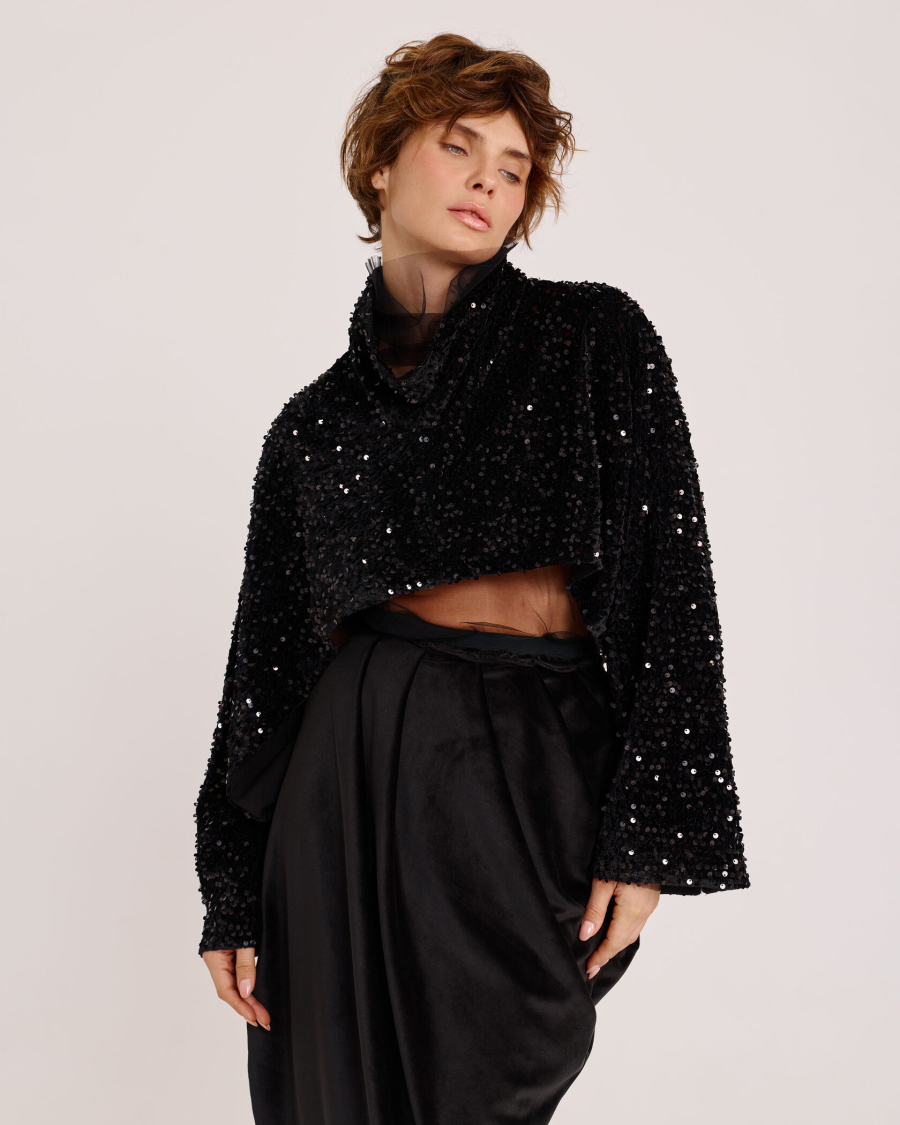 Манишка-кейп из пайеток Anmuse, цвет: Черный, CP25W222-BLC купить онлайн