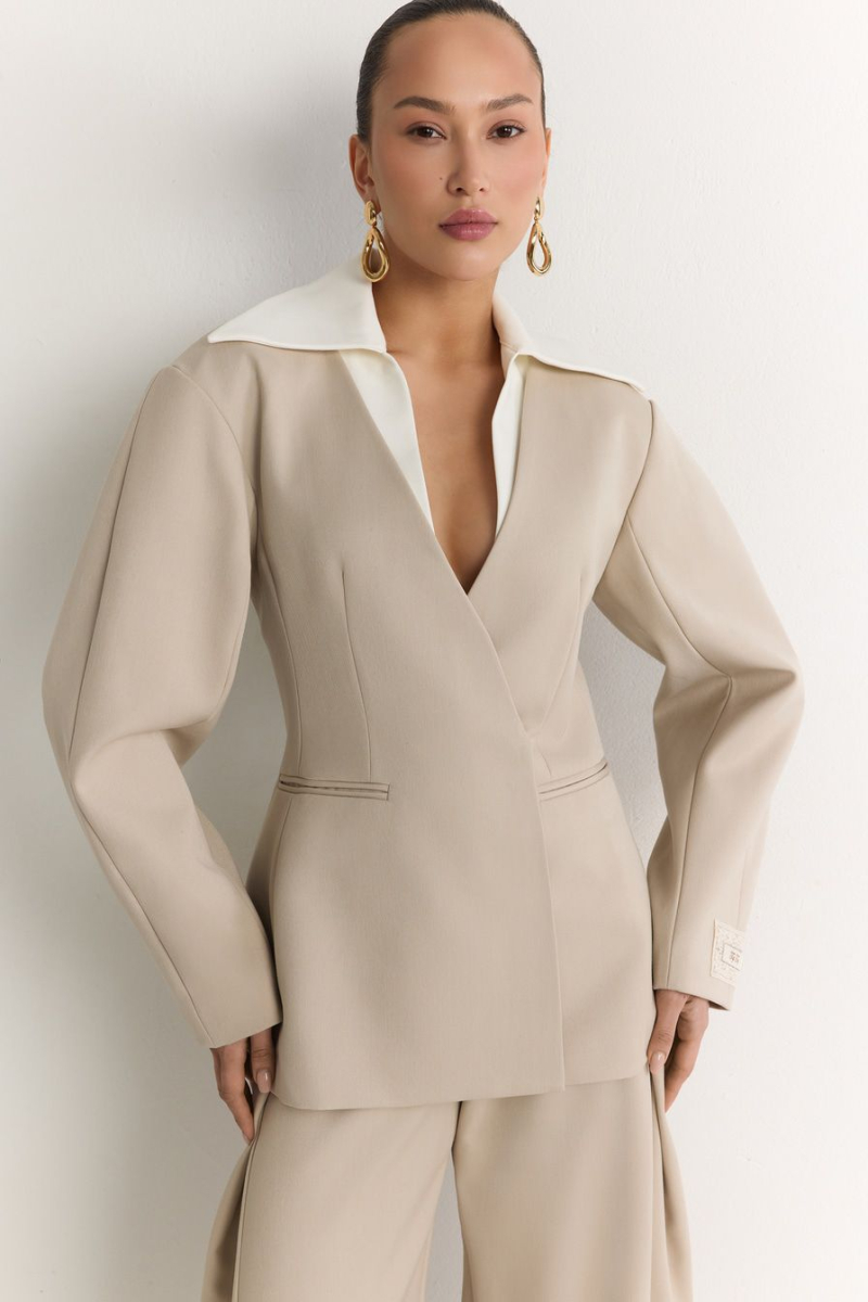 Жакет с контрастным воротником TOPTOP, цвет: бежевый, TT.060.19435.110 купить онлайн