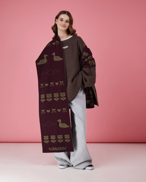 Двухсторонний шарф бордо-хаки