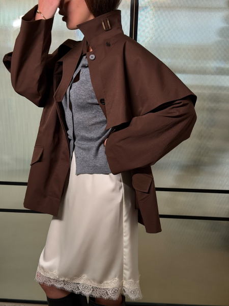 Тренч со съемным кейпом Ricoco, цвет: коричневый, 7058/1 купить онлайн