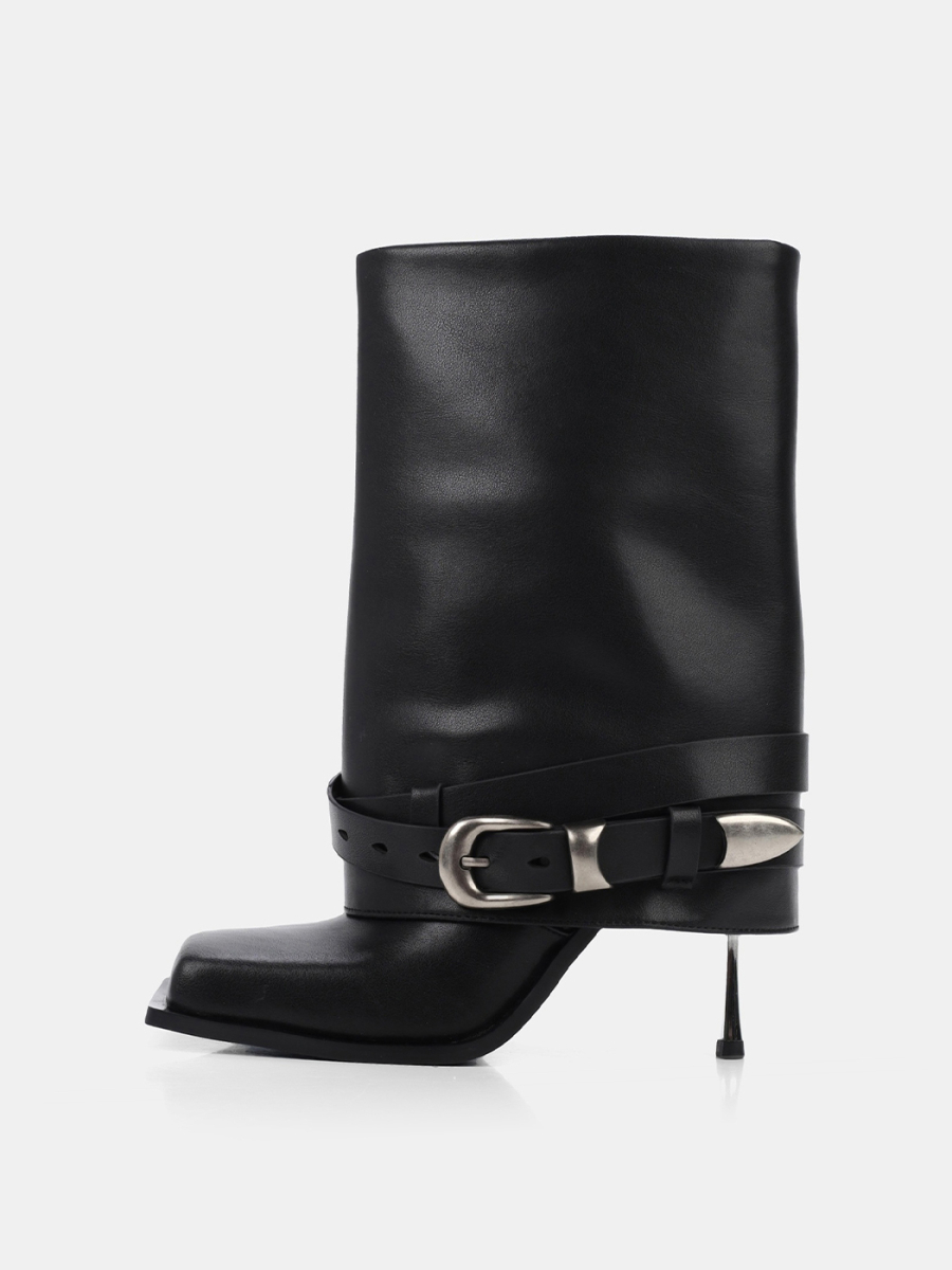 Ботильоны из натуральной кожи с квадратным мысом