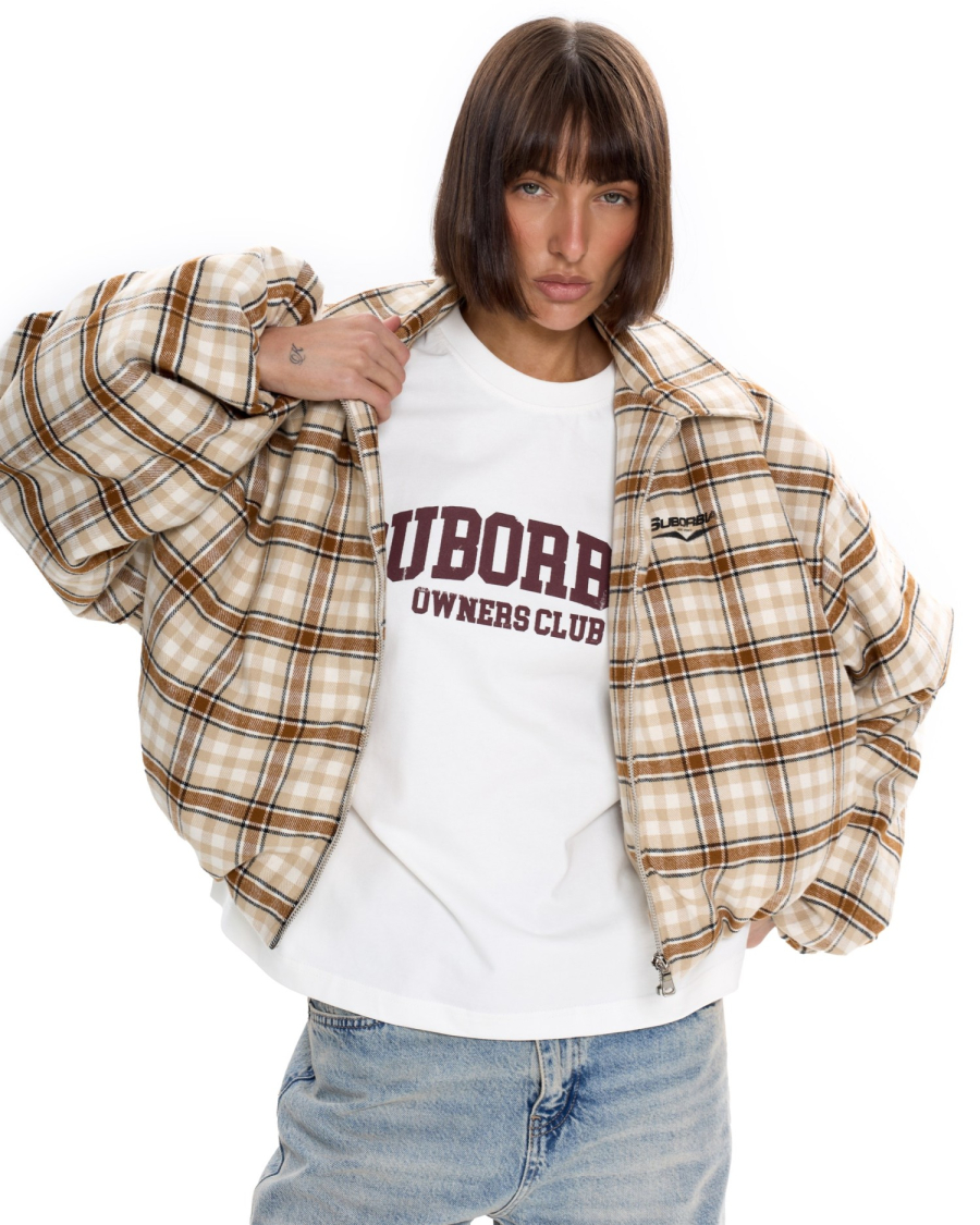 Бомбер в клетку Suborbia, цвет: бежевый, 007025 купить онлайн