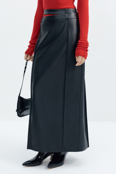 Юбка из экокожи с двойным поясом TOPTOP, цвет: Черный, TTS.072.16021.900 купить онлайн