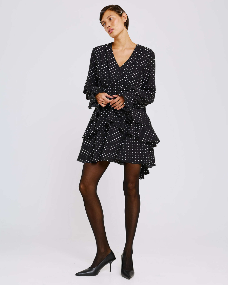 Платье мини с воланами в горох Anmuse, цвет: Черный, RB26SP313-BLC купить онлайн