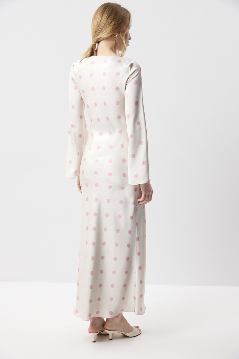 Платье из сатина с расклешенными рукавами Charmstore, цвет: розовый горох на молочном, 111-56260-1006 купить онлайн