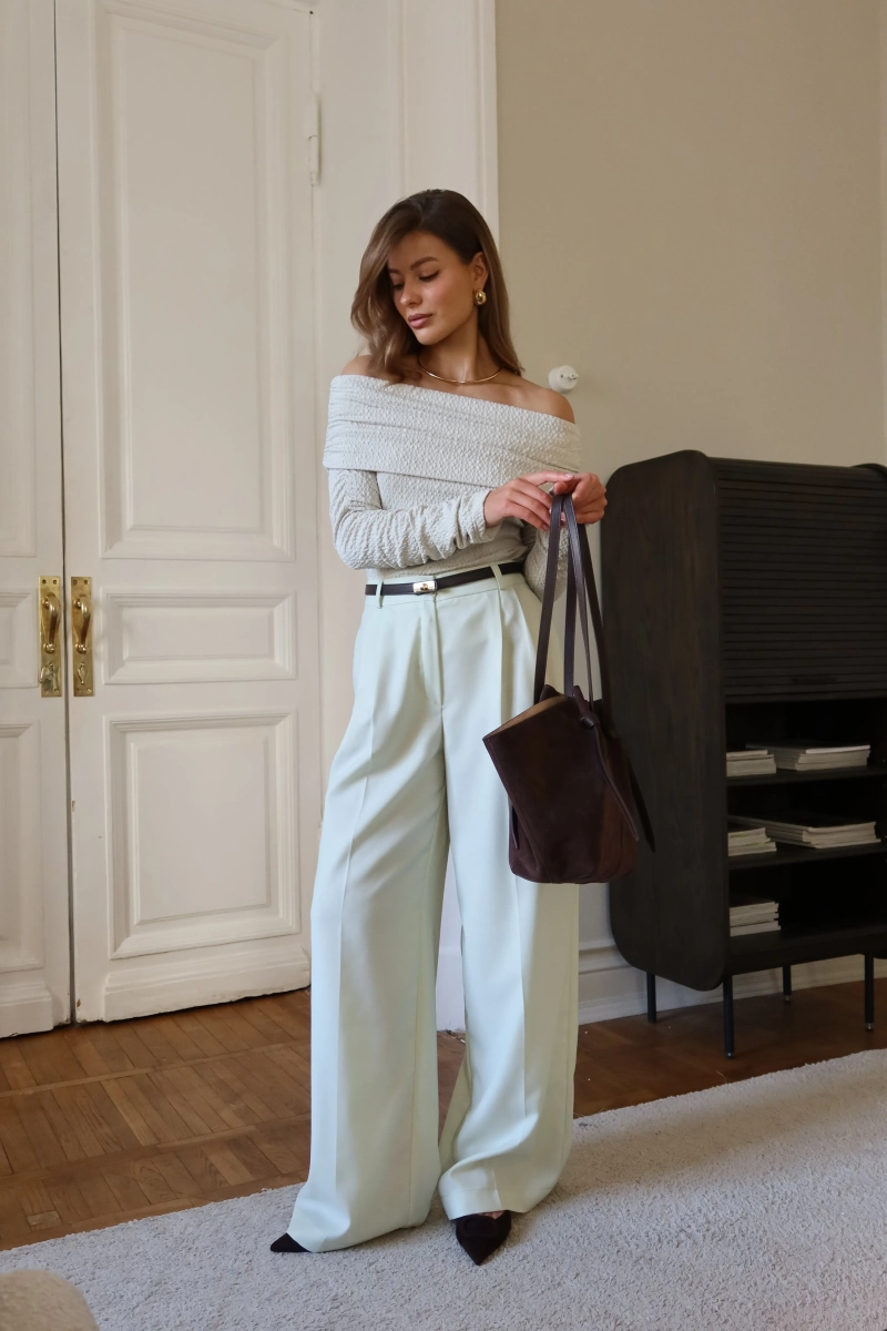 Брюки из тонкой шерсти со складками широкие VELVET, цвет: ментол, 00-00004822 купить онлайн