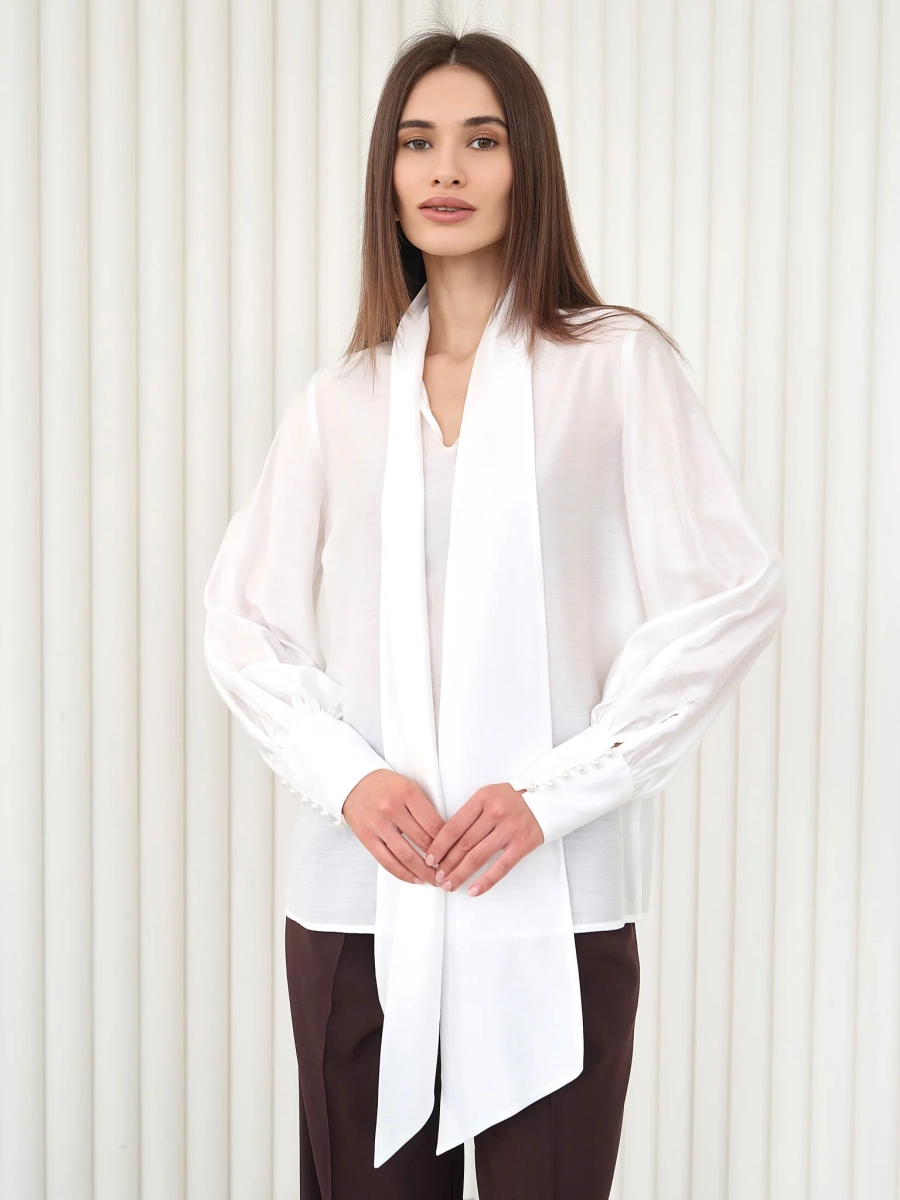 Блуза воздушная с бантом I.B.W., цвет: молочный, BL031 купить онлайн