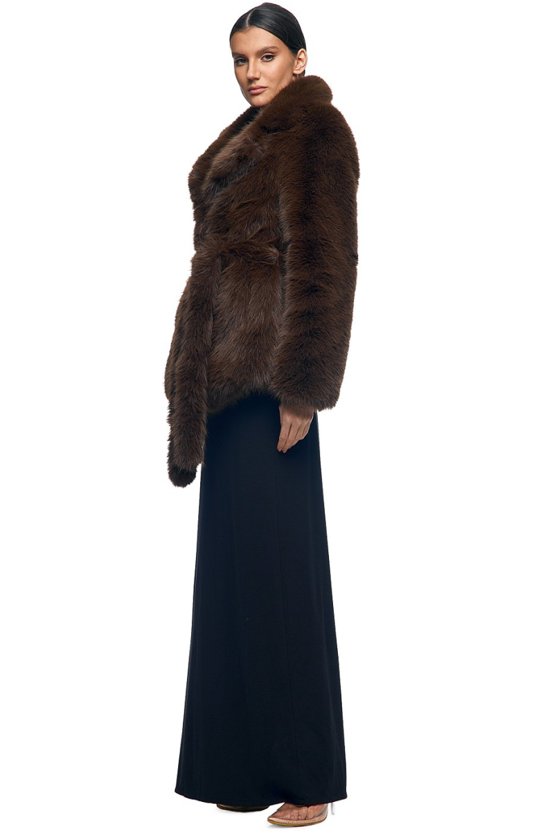 Шуба удлинённая с поясом SODAMODA, цвет: коричневый, 15913 купить онлайн