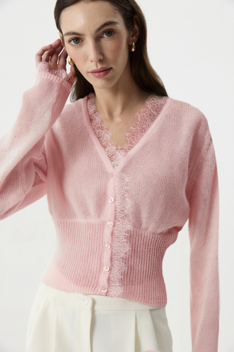 Кардиган с кружевом Charmstore, цвет: розовый, 305-49181-221 купить онлайн
