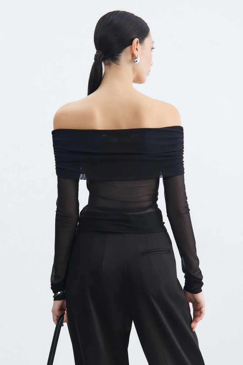 Блуза с открытыми плечами TOPTOP, цвет: Черный, TT.020.17121.900.02525 купить онлайн