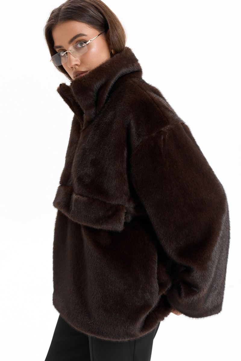 Анорак из искусственного меха норки Ricoco, цвет: коричневый, 7024/1 купить онлайн