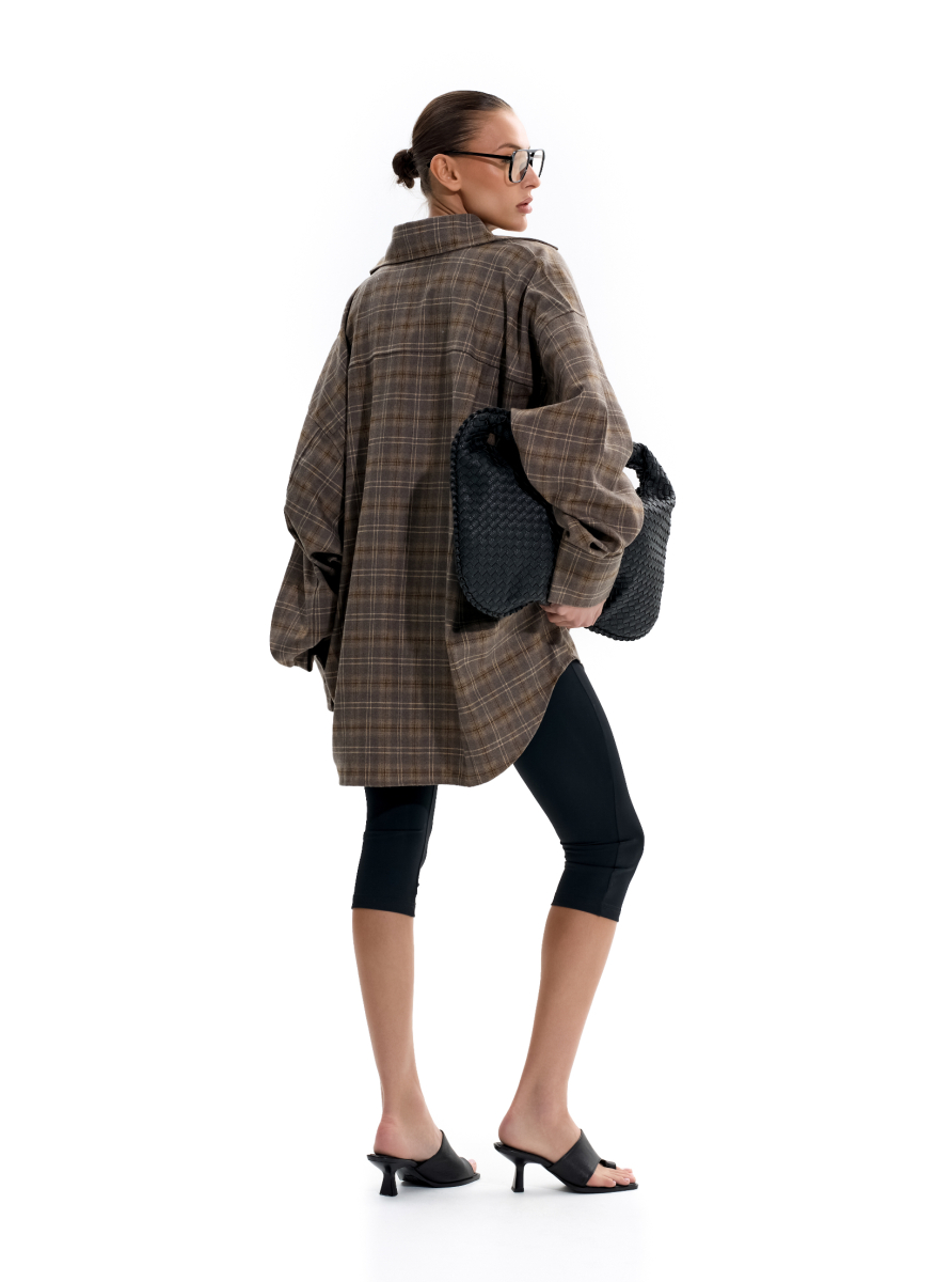 Объемная рубашка в клетку ANOTHER SELECT, цвет: светло-коричневый, 00025 купить онлайн