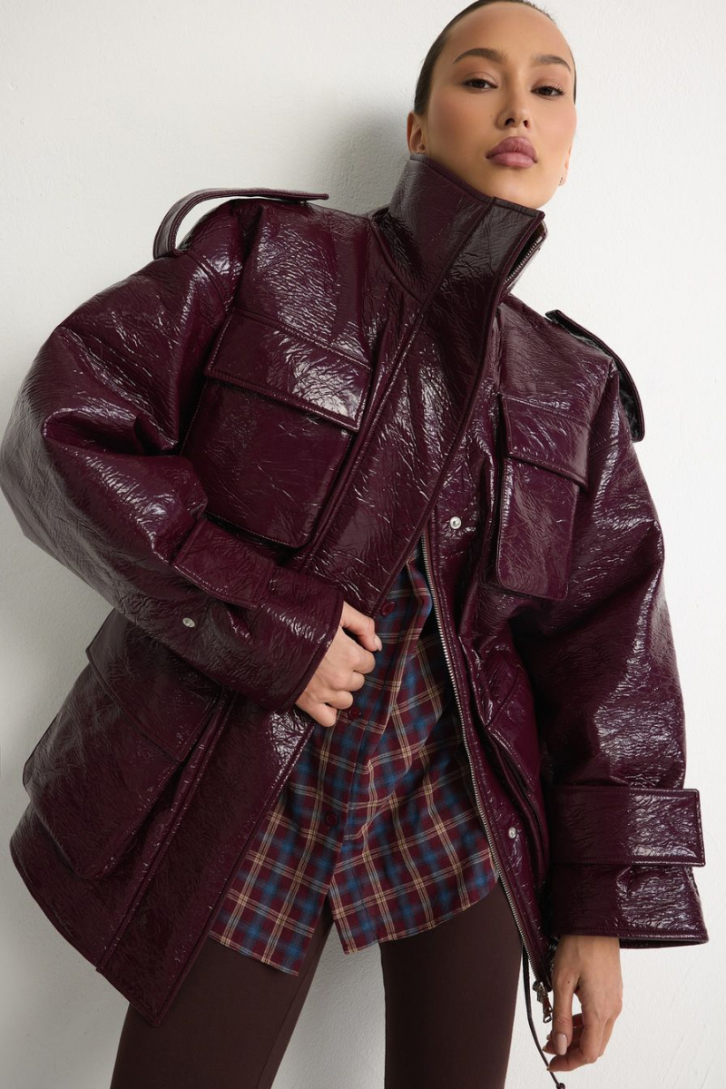 Парка из лаковой экокожи TOPTOP, цвет: Бордовый, TTS.045.18555.330 купить онлайн