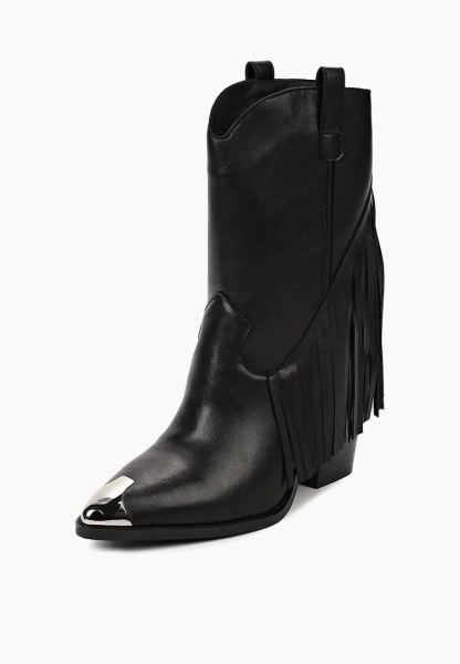 Казаки из натуральной кожи с металлическим носом SBALO, цвет: Черный SK803 купить онлайн