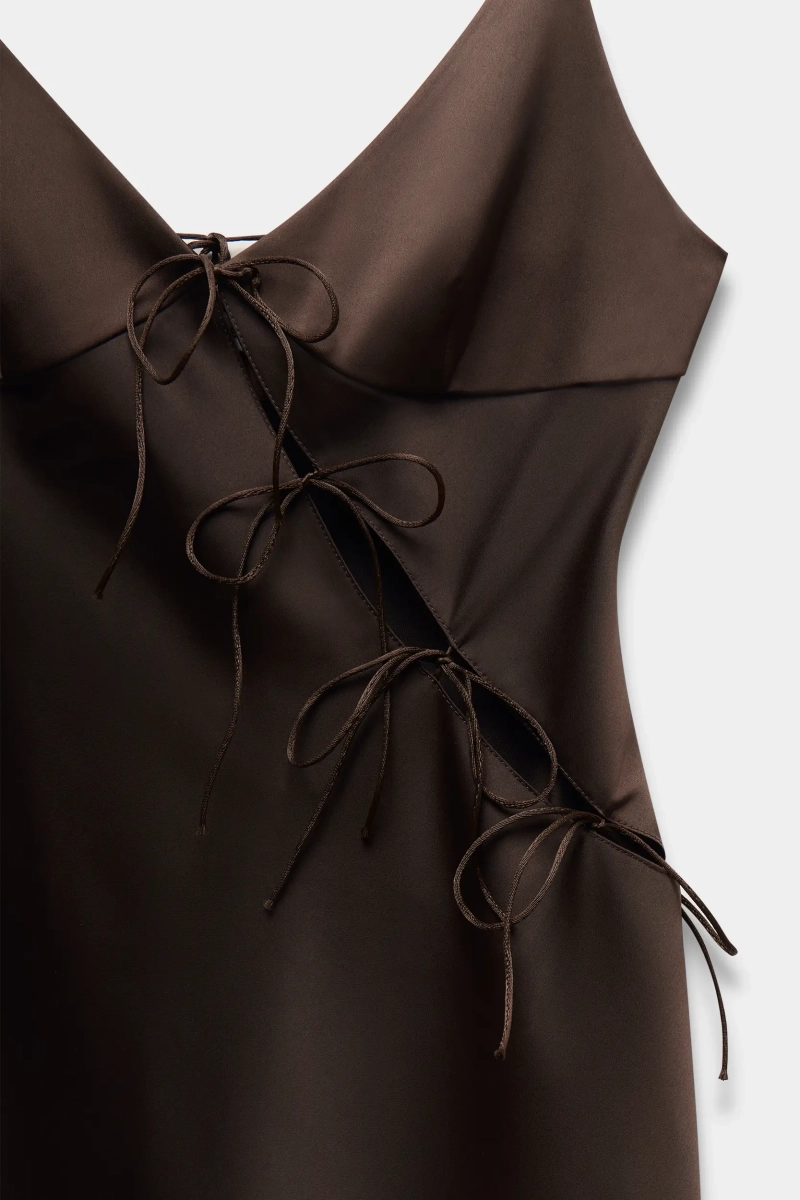 Платье с завязками из сатина Mollis, цвет: темно-коричневый, 18-09-4122/1 купить онлайн