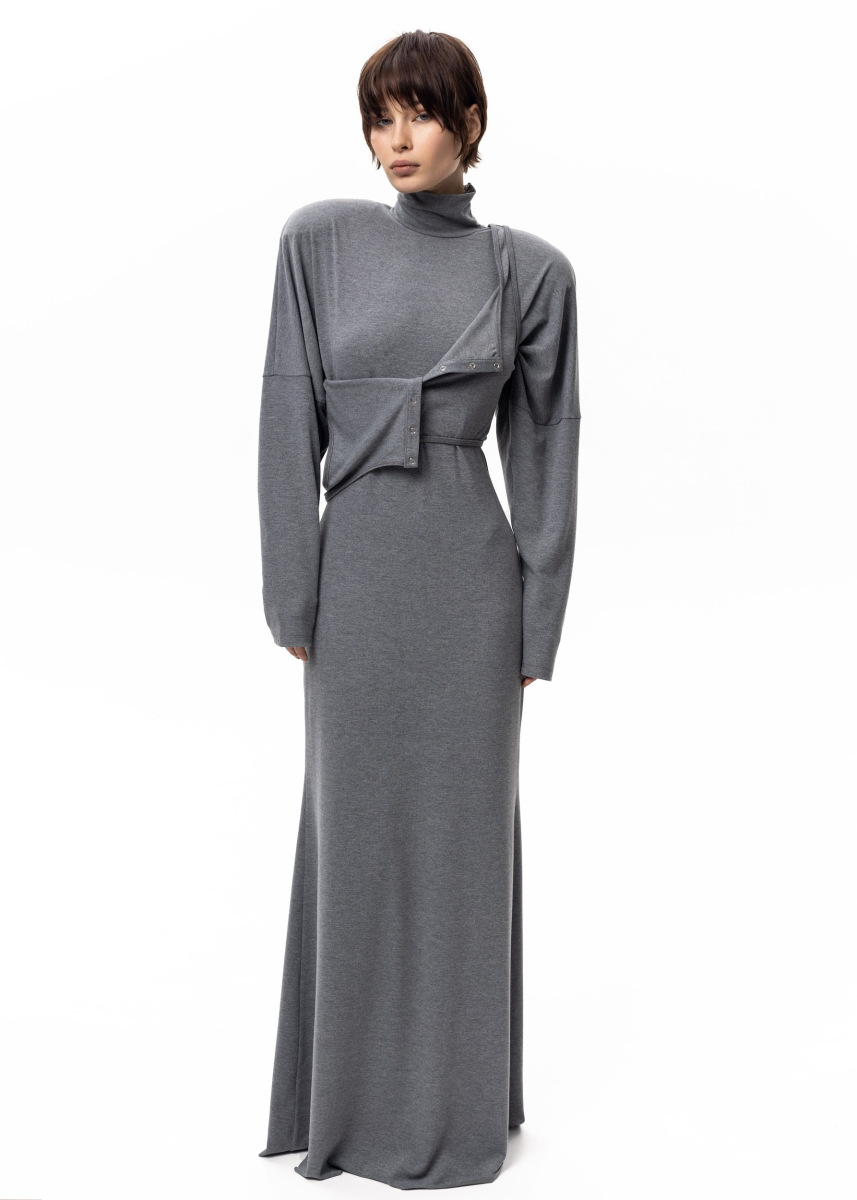 Платье с подплечниками из вискозы ASYA SEMYONOVA, цвет: grey, 00-00002502 купить онлайн