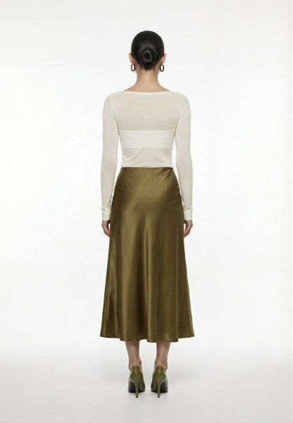 Юбка миди из атласа REFERT, цвет: темно-оливковый, 07-2541/17-2511 купить онлайн