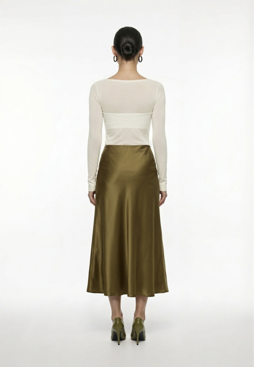 Юбка миди из атласа REFERT, цвет: темно-оливковый, 07-2541/17-2511 купить онлайн